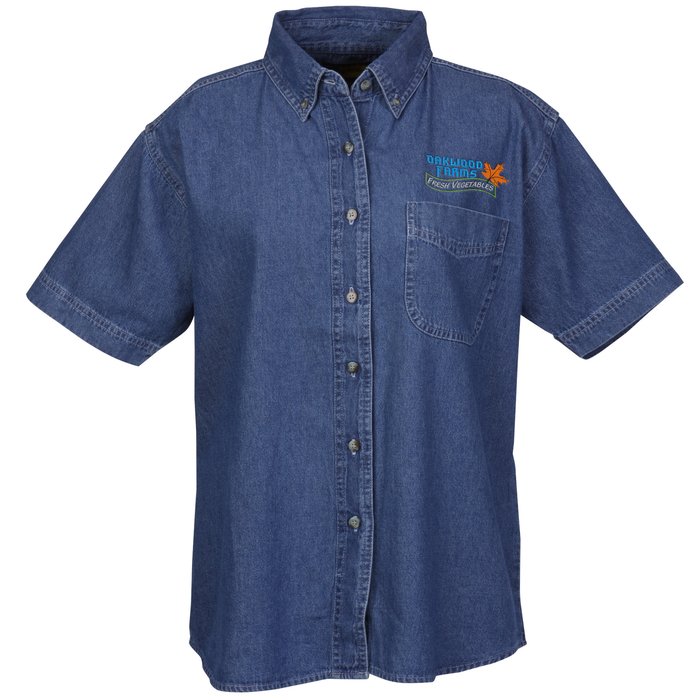 Custom Cotton Short Sleeve Denim Shirt - Ladies'