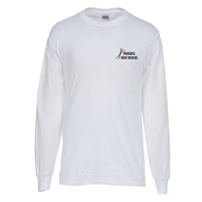 Custom Gildan Heavy Cotton LS T-Shirt - Men's - Embroidered - White