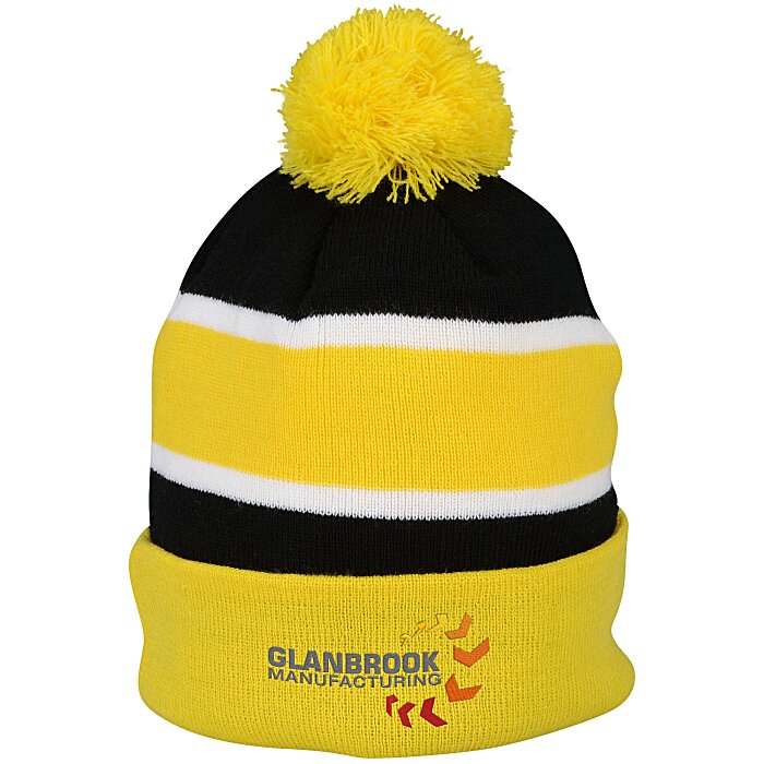 Custom Striped Pom Pom Cuffed Toque