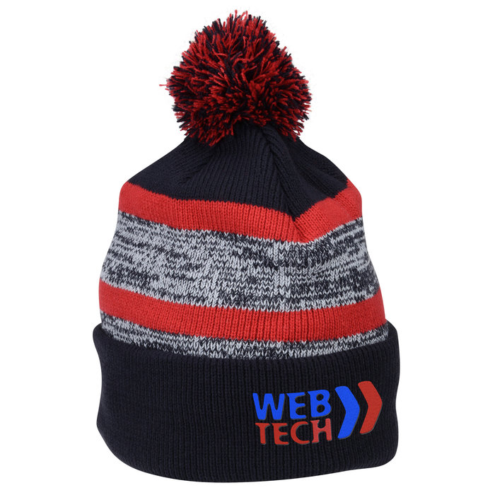 Custom Melange Striped Pom Pom Cuffed Toque