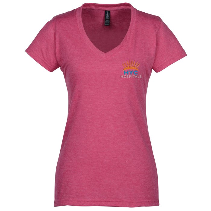 Custom M&O Fine Blend V-Neck T-Shirt - Ladies' - Embroidered