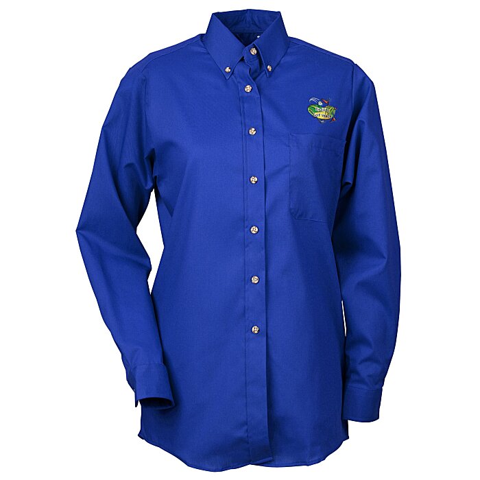 Custom Soil Release Button Down Poplin Shirt - Ladies'