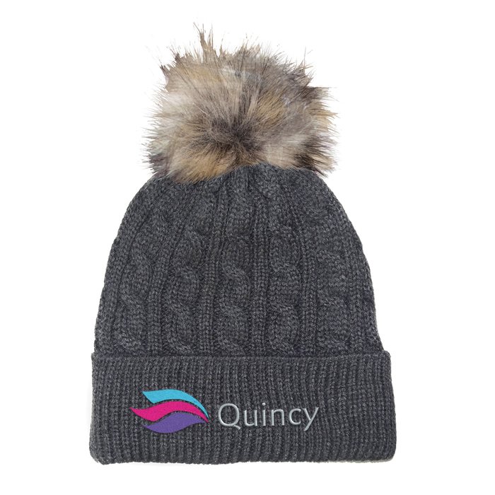Custom Cable Knit Beanie with Faux Fur Pom Pom - 24 hr