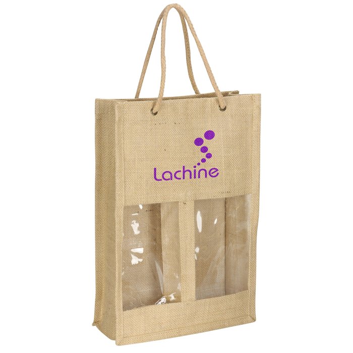 Custom Jute Wine Tote - Double