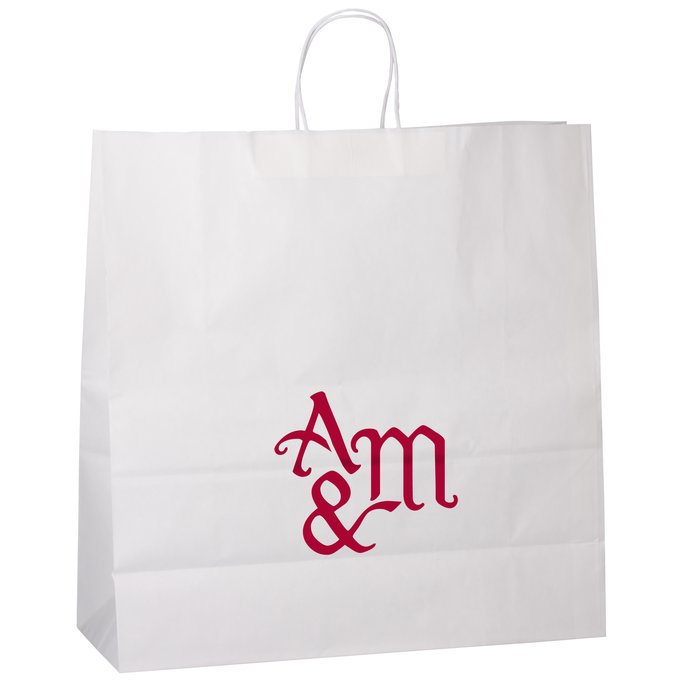 Custom Kraft Paper White Shopping Bag - 18-3/4