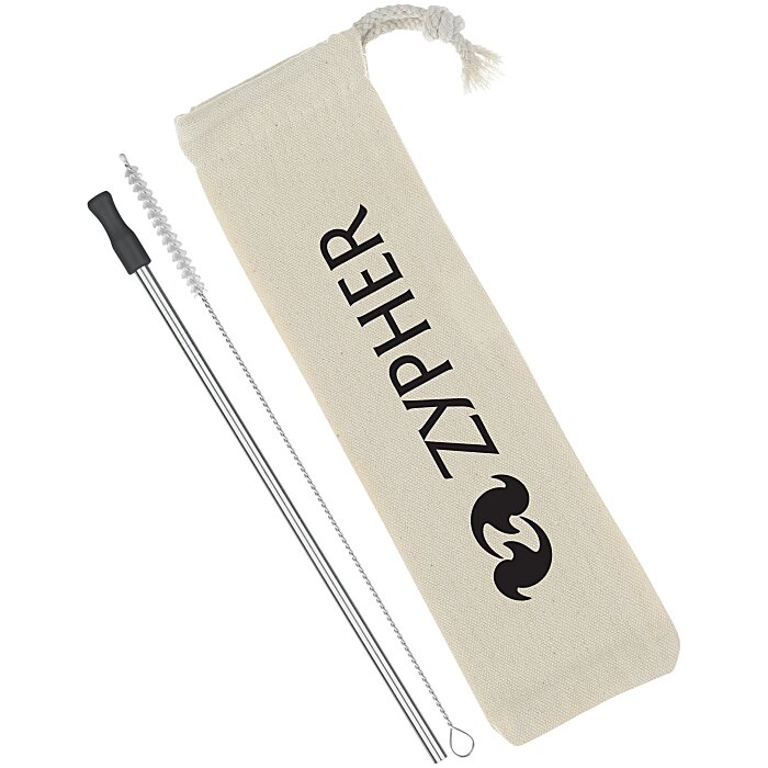 Custom Stainless Straw Set in Cotton Pouch - 1 Pack