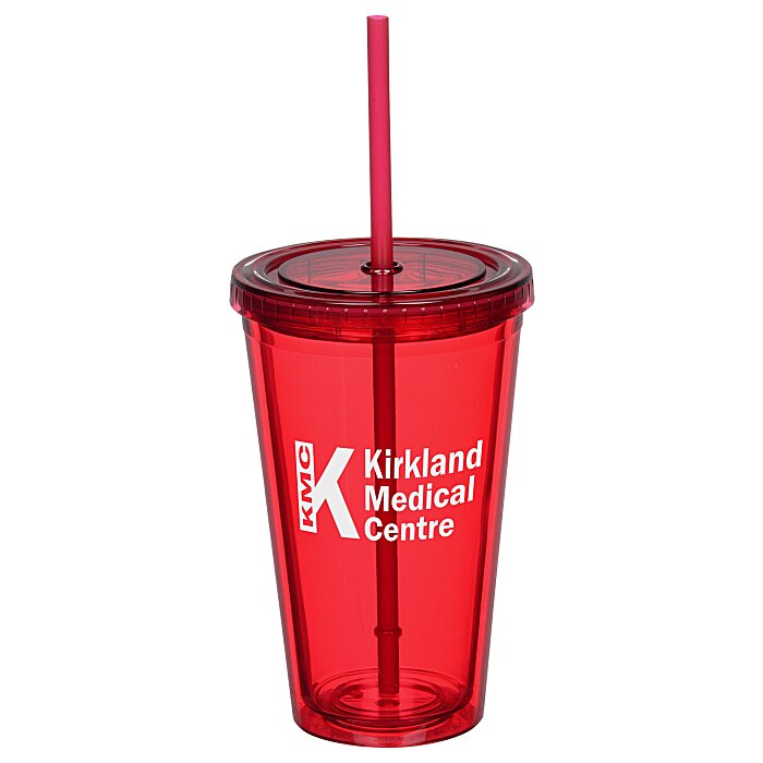 Custom Coloured Double Wall Tumbler with Straw - 16 oz.