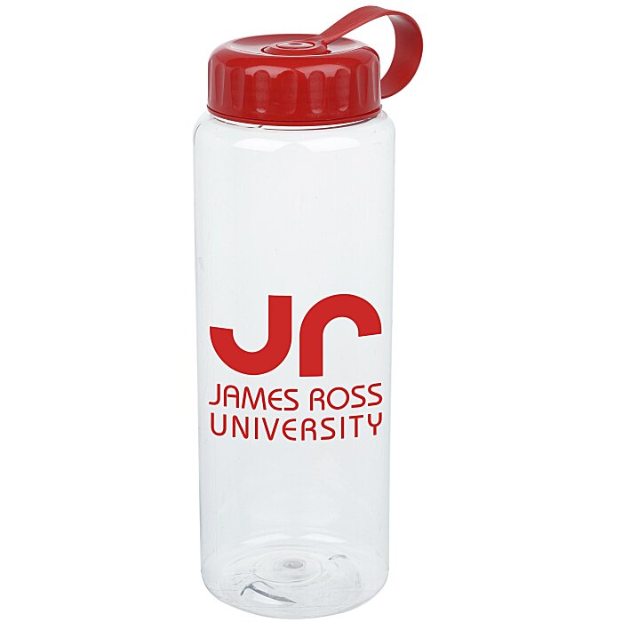 Custom Clear Impact Guzzler Sport Bottle with Tethered Lid - 32 oz