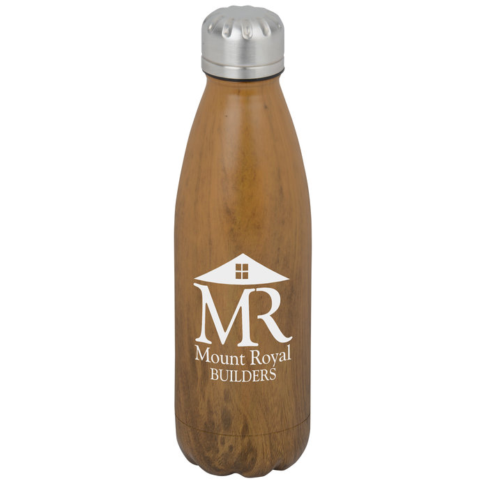 Custom Rockit Claw Stainless Water Bottle - 17 oz - Wood Grain