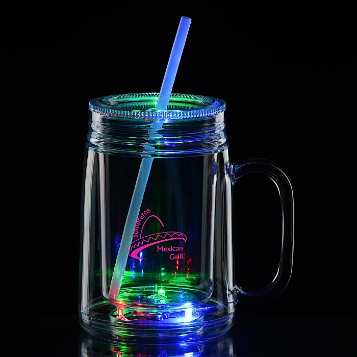 Custom Light-Up Mason Jar with Straw - 18 oz.