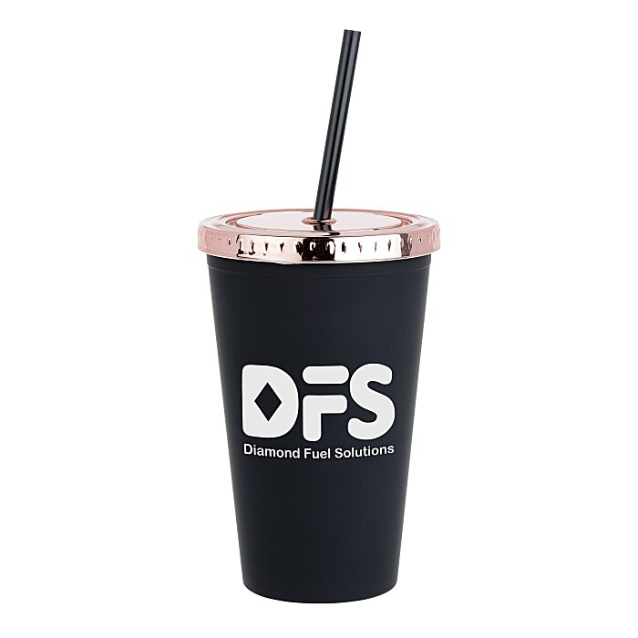 Custom Matte Rubberized Tumbler with Straw - 16 ounces - Metallic Lid
