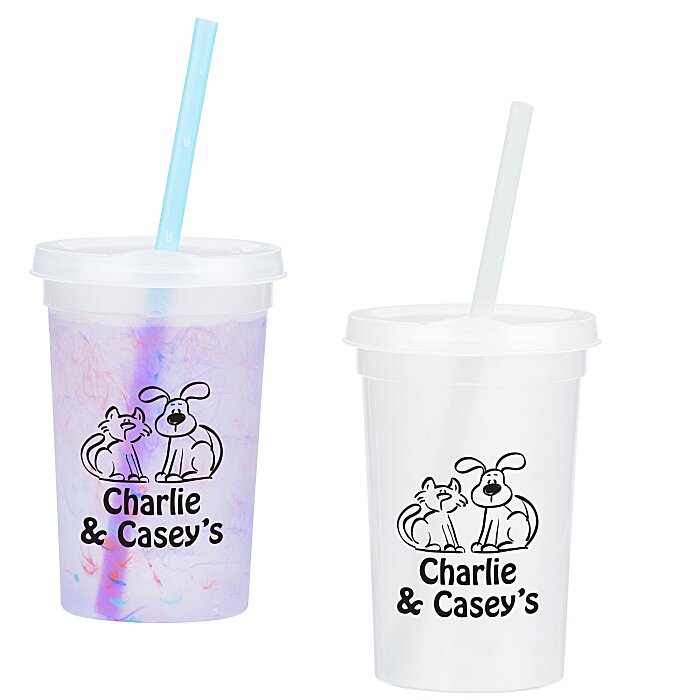 Custom Rainbow Confetti Mood Cup with Straw - 20 oz.