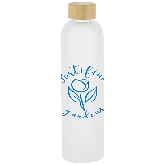 Custom Canton Frosted Glass Bottle with Bamboo Lid - 33 oz.