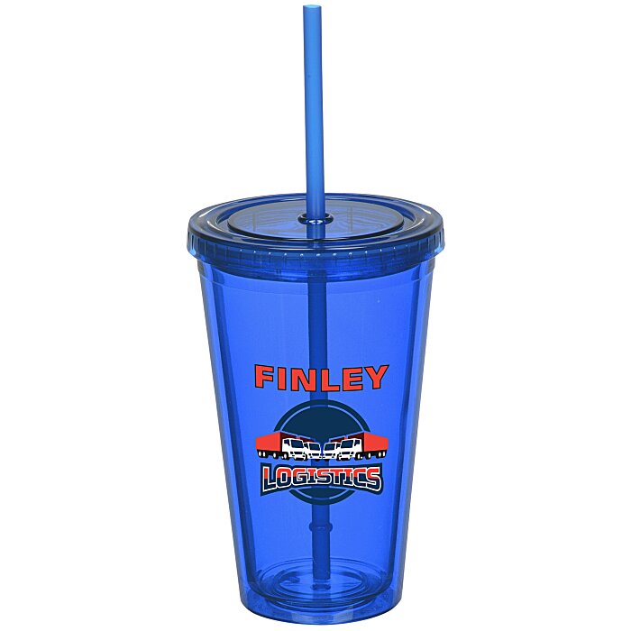 Custom Coloured Double Wall Tumbler with Straw - 16 oz - Full Colour