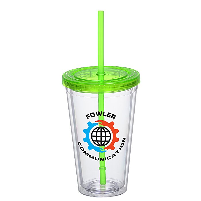 Custom Double Wall Tumbler with Straw - 16 oz - Full Colour