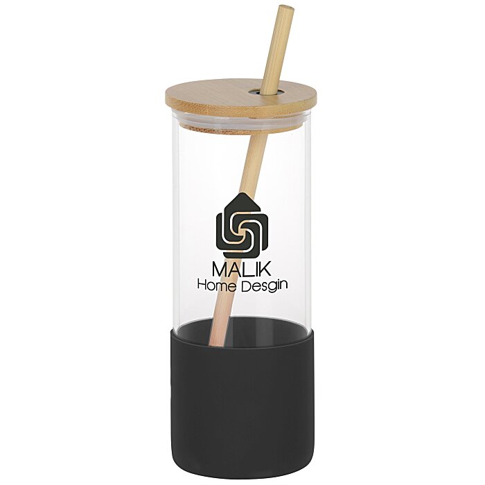Custom Shanti Glass Tumbler with Bamboo Lid and Straw - 17 oz - 24 hr