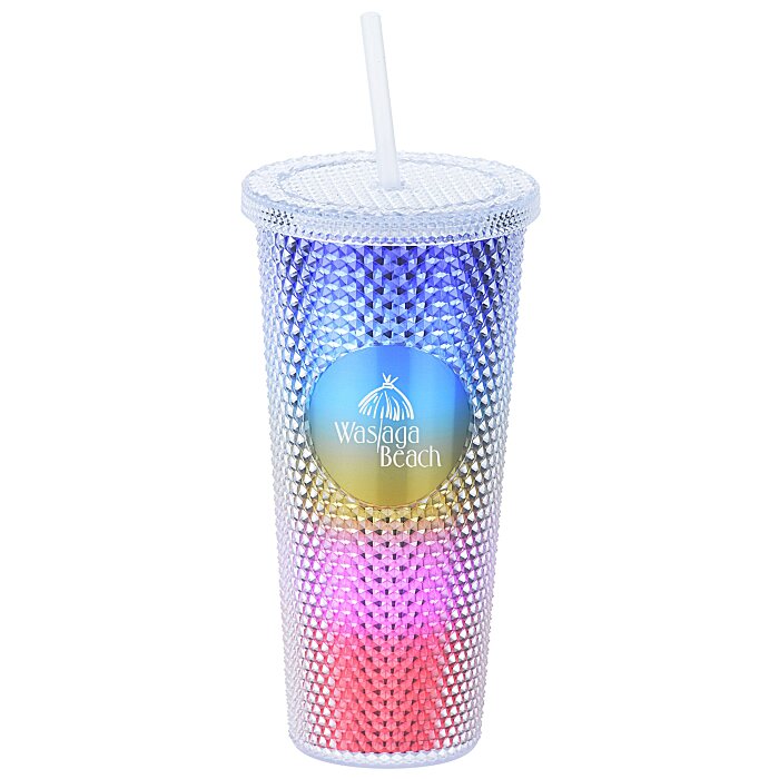 Custom Bux Tumbler with Straw - 24 oz. - Metallic - Rainbow